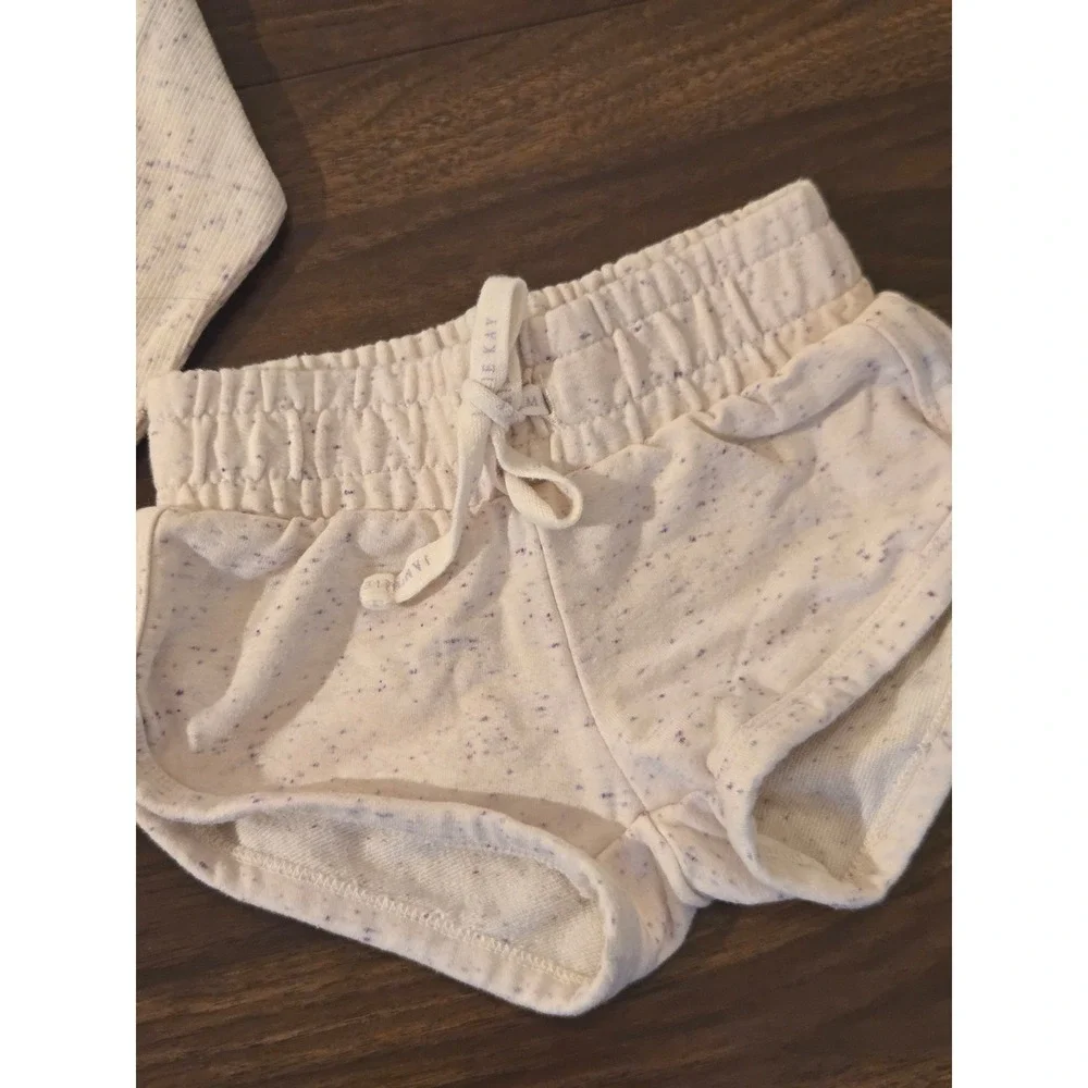 Jamie Kay‎ Kids 1Y Organic Cotton Ribbed Bodysuit Shorts Headband Set Speckled
